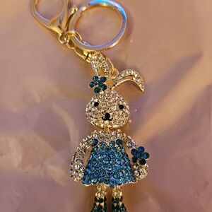 Sparkling Bunny Keychain with Blue Accents